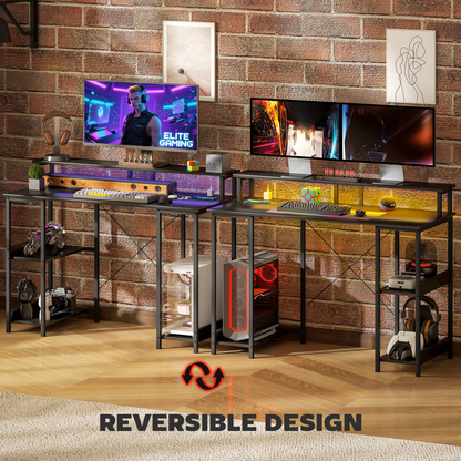 HOMCOM Reversible Computer Desk with Storage & RGB LED Lights - Grey