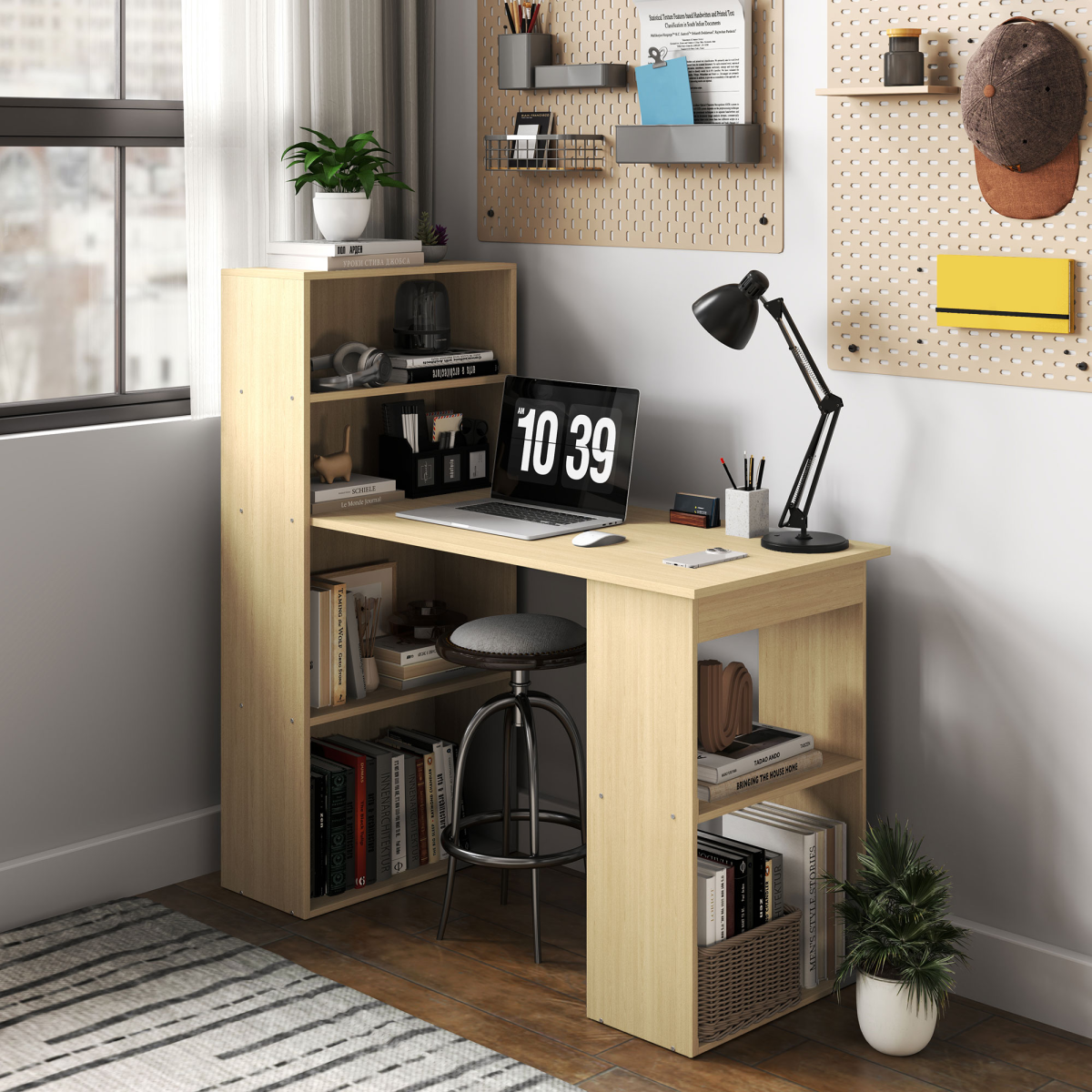 HOMCOM 120cm Computer Desk & 6-Shelf Bookshelf Workstation