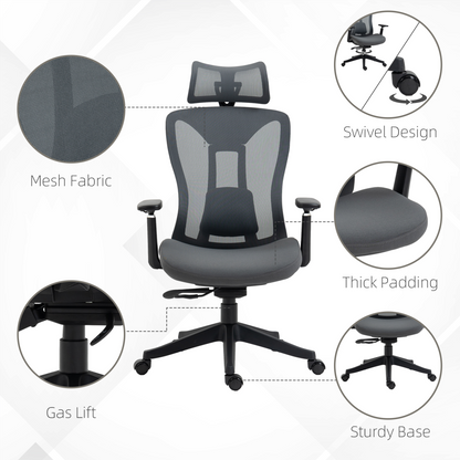 Vinsetto Mesh Office Chair for Home with Lumbar Support, Sliding Seat, 3D Arm