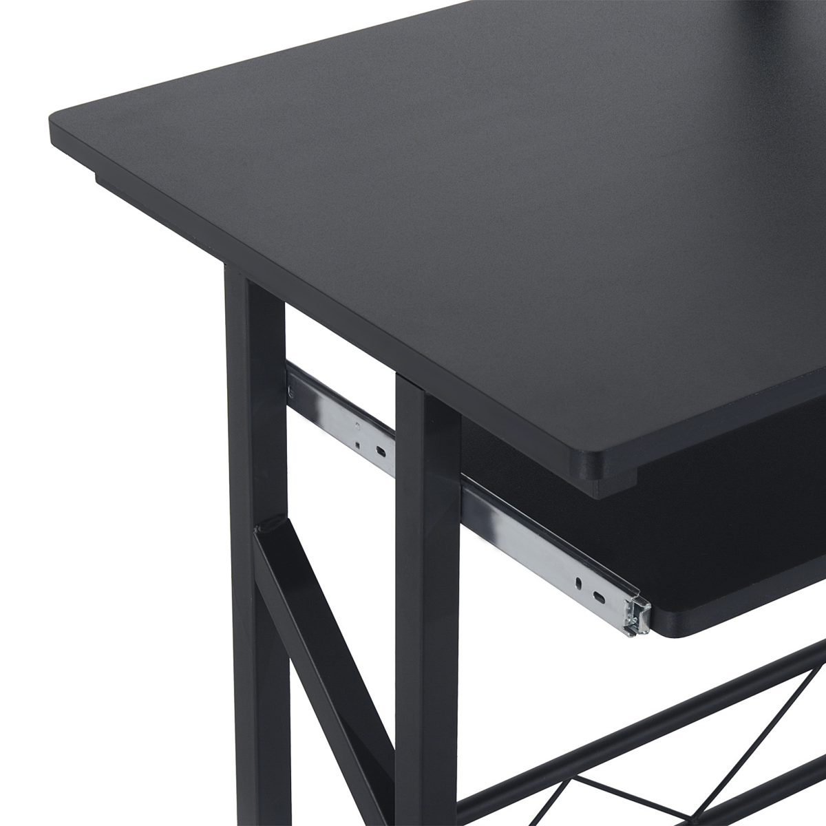 HOMCOM Black Wood Computer Desk with Keyboard Tray, CPU Stand & Elevated Shelf