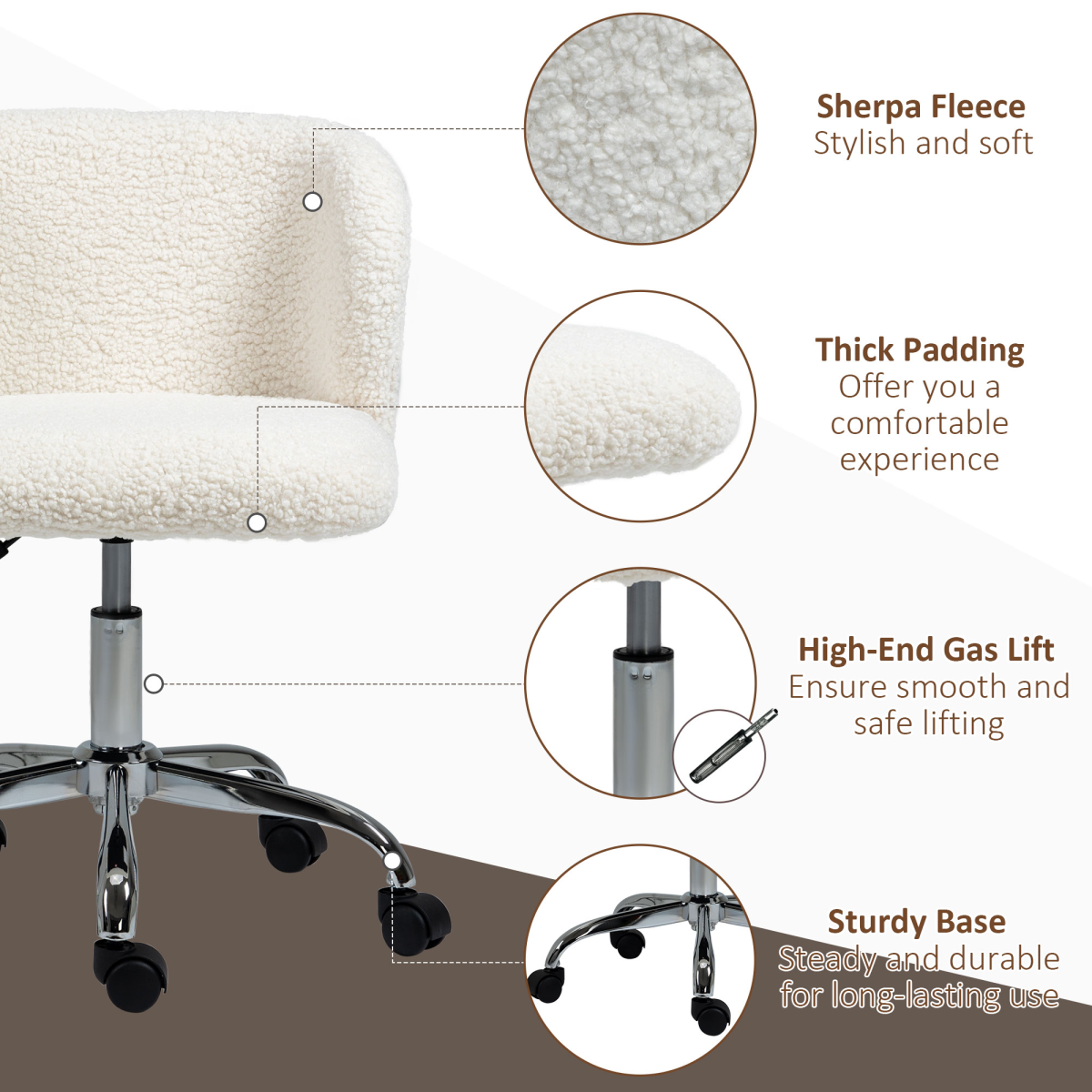 HOMCOM Office Chair, Swivel Chair with Adjustable Height and Wheels, White