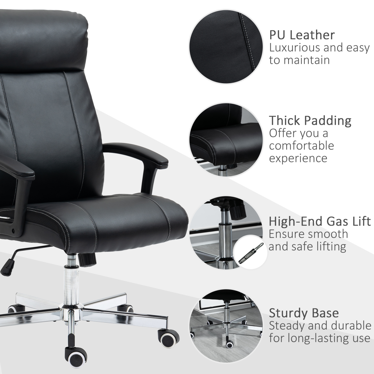 Vinsetto Massage Office Chair PU Leather Computer Chair w/ Tilt Function Black