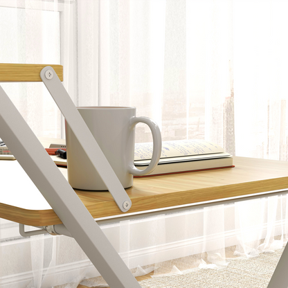 HOMCOM Folding Desk with 2-Tier Shelf - Space-Saving Maple Wood-Effect