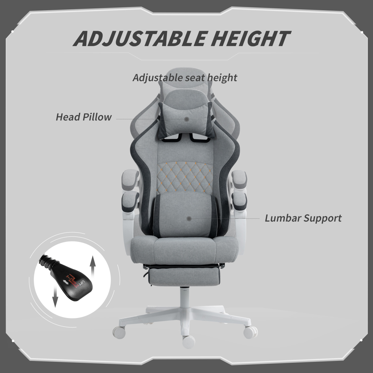 HOMCOM Printed Velvet Computer Recliner Chair with Adjustable Height, Grey