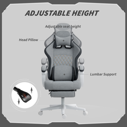 HOMCOM Printed Velvet Computer Recliner Chair with Adjustable Height, Grey