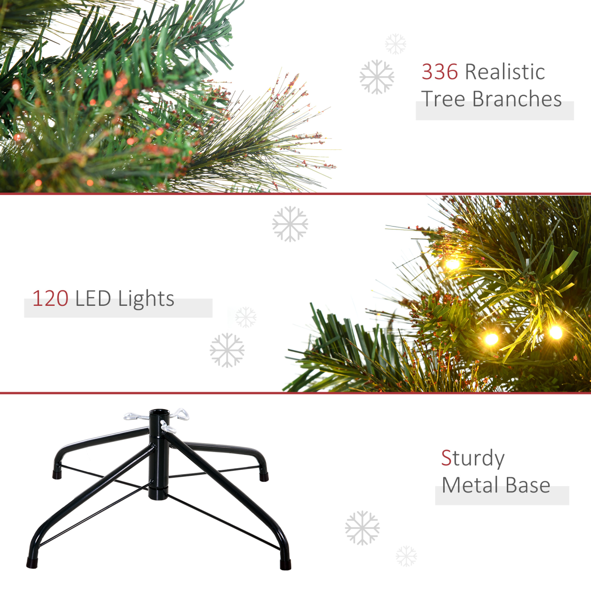 1.5m Pre-Lit Christmas Tree - Warm White LEDs, Gold-Tipped Spruce, Metal Stand