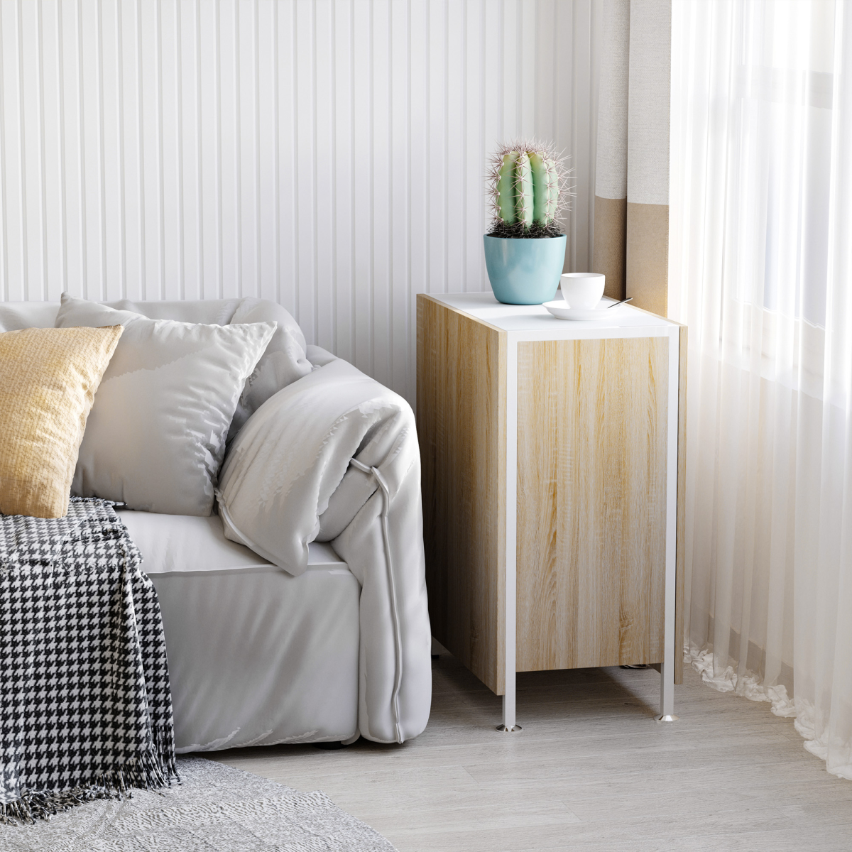 HOMCOM Folding Desk with Storage Shelves - Oak/White, Space-Saving