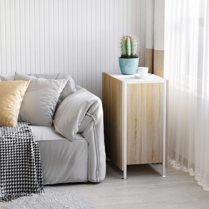 HOMCOM Folding Desk with Storage Shelves - Oak/White, Space-Saving