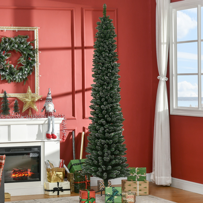 7.5ft Snow-Dipped Artificial Christmas Tree with Metal Base, Green HOMCOM