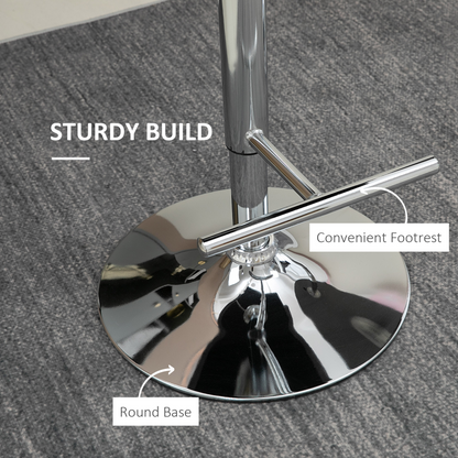 HOMCOM Adjustable Bar Stools Set of 2, Swivel Bar Chairs w/ Back Footrest, Grey