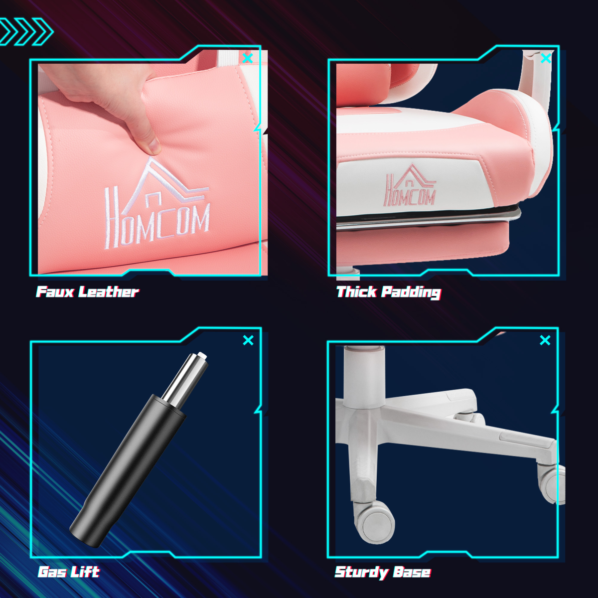 HOMCOM Gaming Chair with Footrest, Reclining Computer Chair, Pink