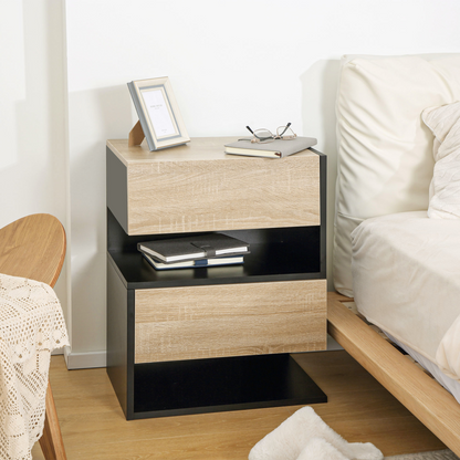 HOMCOM Modern Bedside Table Set of 2 with Drawer and Shelf