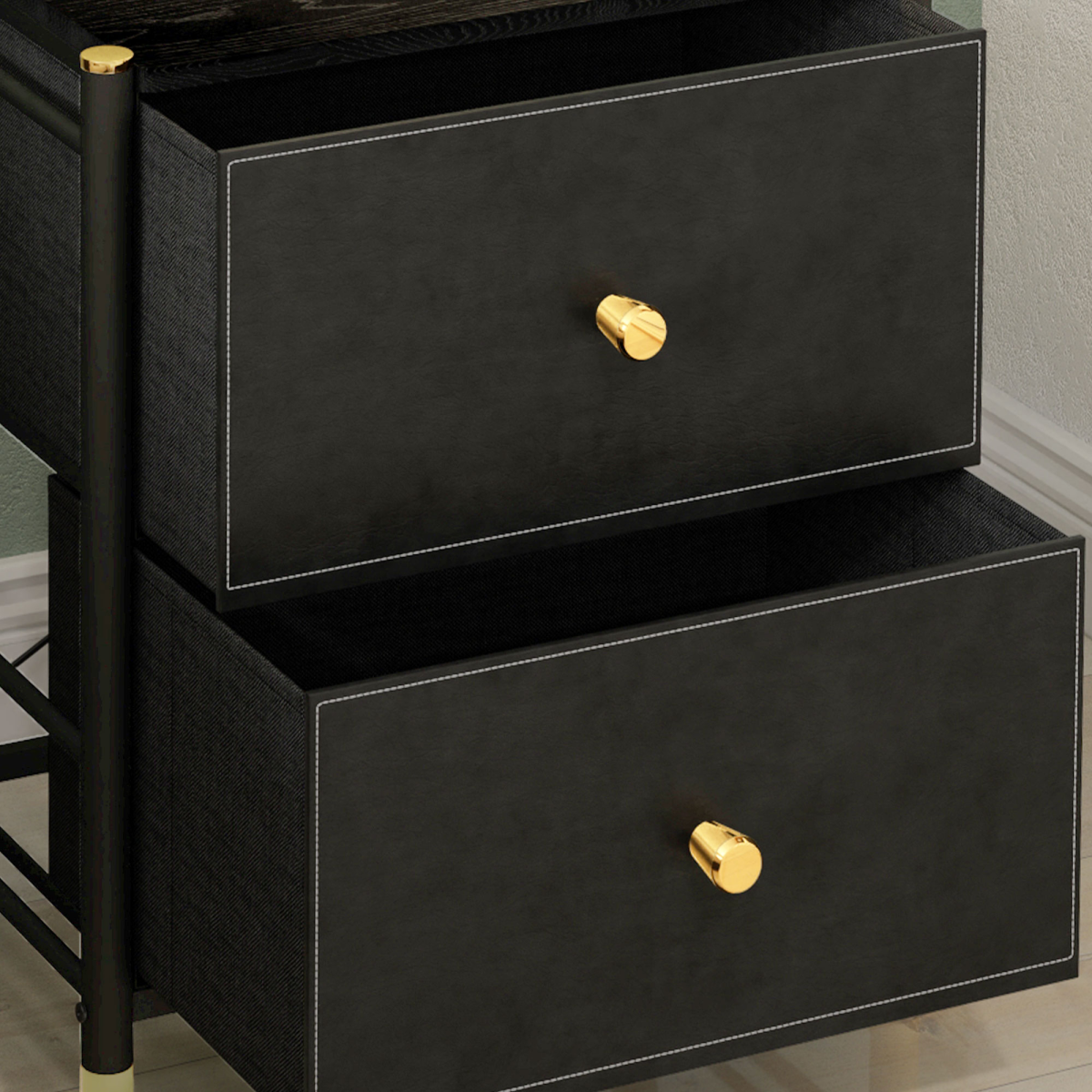 HOMCOM PU Leather Bedside Table with 2 Drawers and Steel Legs, Black