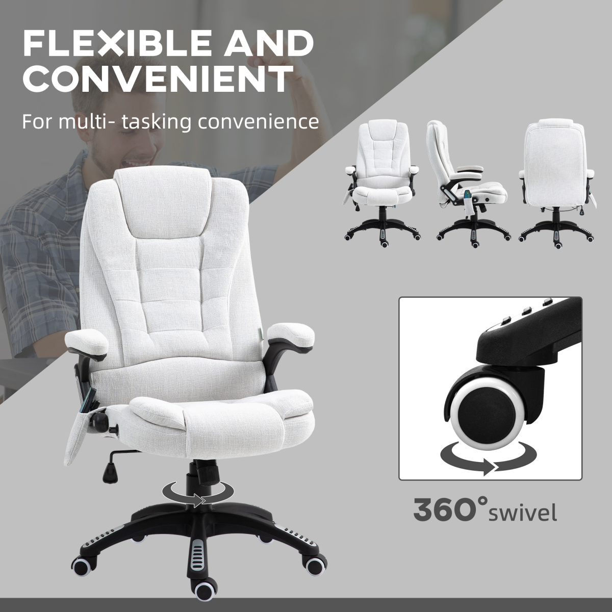 Vinsetto Office Chair w/ Heating Massage Points Relaxing Reclining Cream White