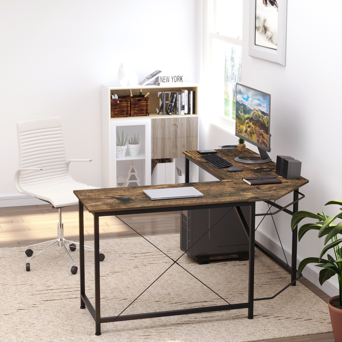 Corner L-Shape Gaming Desk: PC Workstation for Home Office