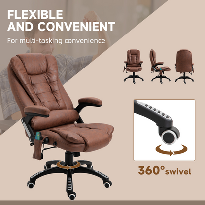Executive Reclining Chair w/ Heating Massage Points Relaxing Headrest Brown