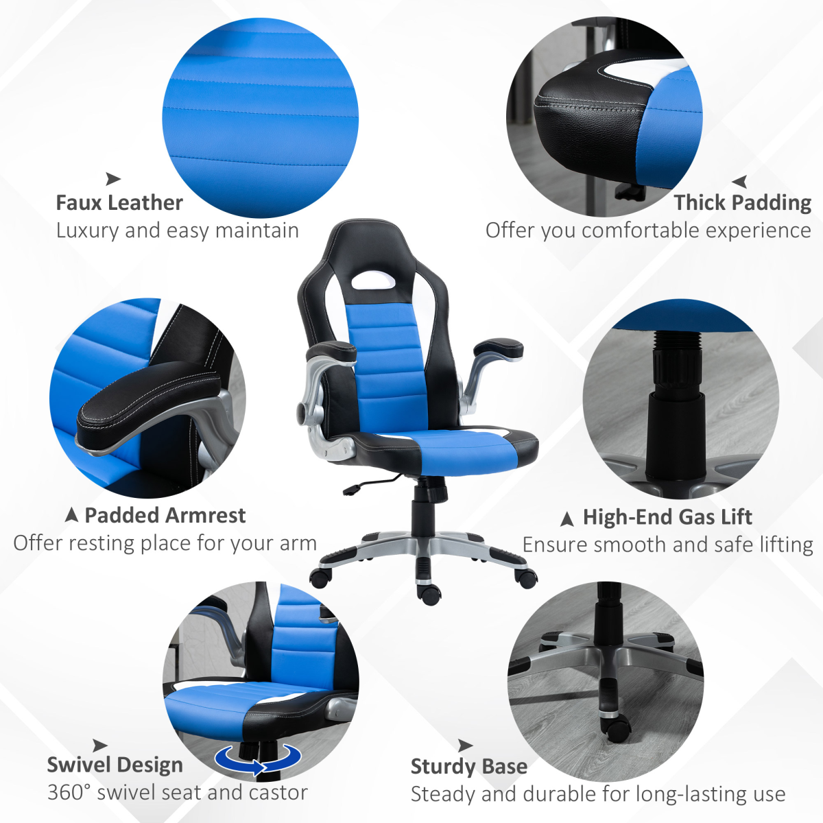 Racing Gaming Chair Height Adjustable Swivel Chair with Flip Up Armrests, Blue