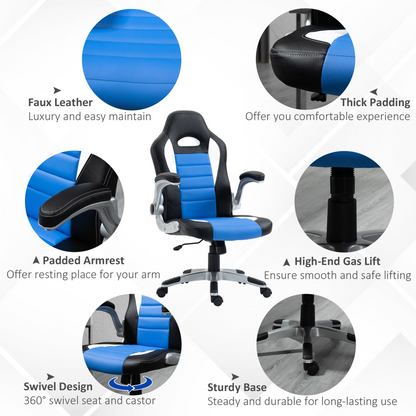 Racing Gaming Chair Height Adjustable Swivel Chair with Flip Up Armrests, Blue