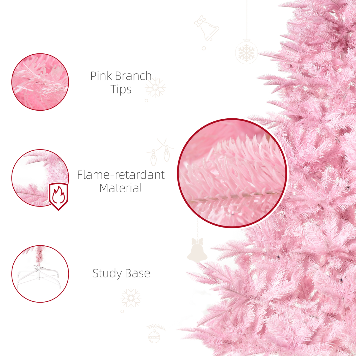 6ft Pink Artificial Christmas Tree - 892 Branches, Automatic Open