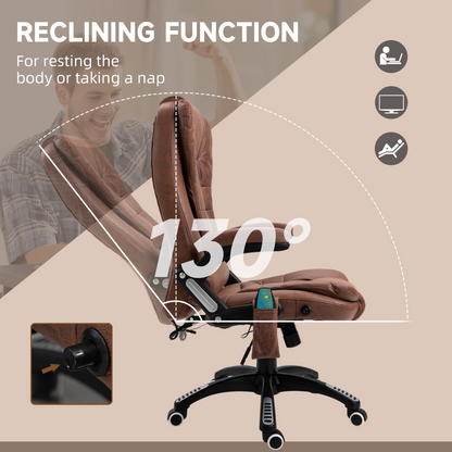 Executive Reclining Chair w/ Heating Massage Points Relaxing Headrest Brown
