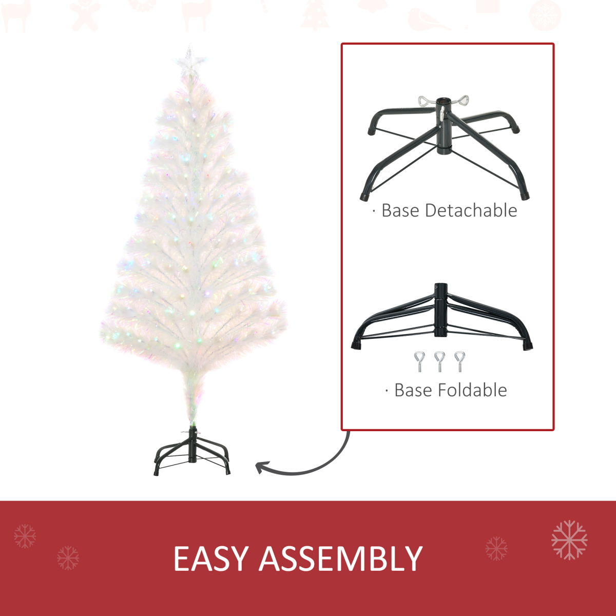 4ft Prelit Artificial Christmas Tree with Fiber Optic LED Lights, White