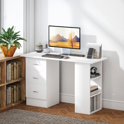 HOMCOM 120cm White PC Desk with 3 Shelves & Drawers