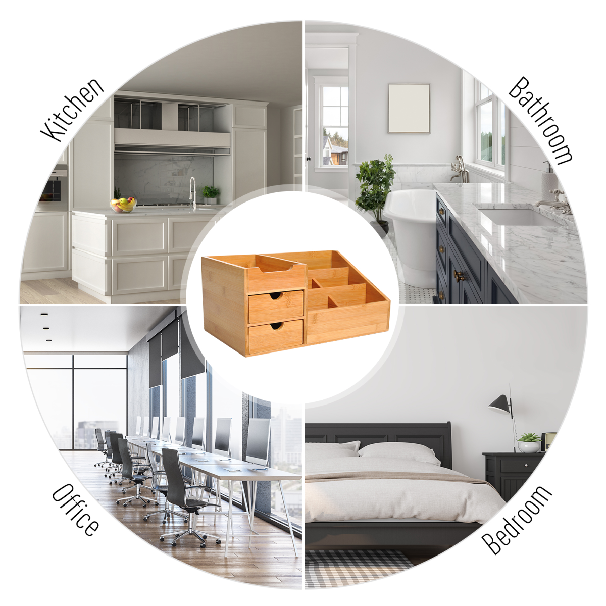 Eco Bamboo Desk Organizer - 2 Drawers, 7 Compartments