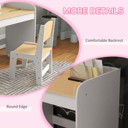 ZONEKIZ Durable White Kids Desk & Chair Set with Storage Drawer for Ages 3-6