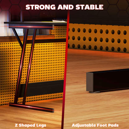 HOMCOM LED Gaming Desk with RGB Lights, Power Outlets & Monitor Stand 100x60cm