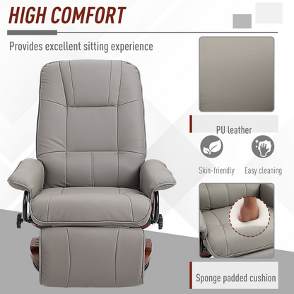 Ergonomic Recliner Sofa Chair PU Leather Armchair Lounger with Footrest, Grey