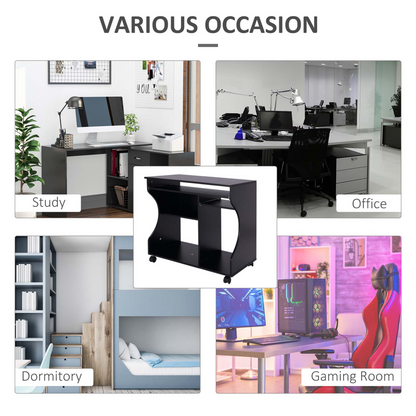 HOMCOM Wheeled Computer Desk with Sliding Keyboard Tray, Black