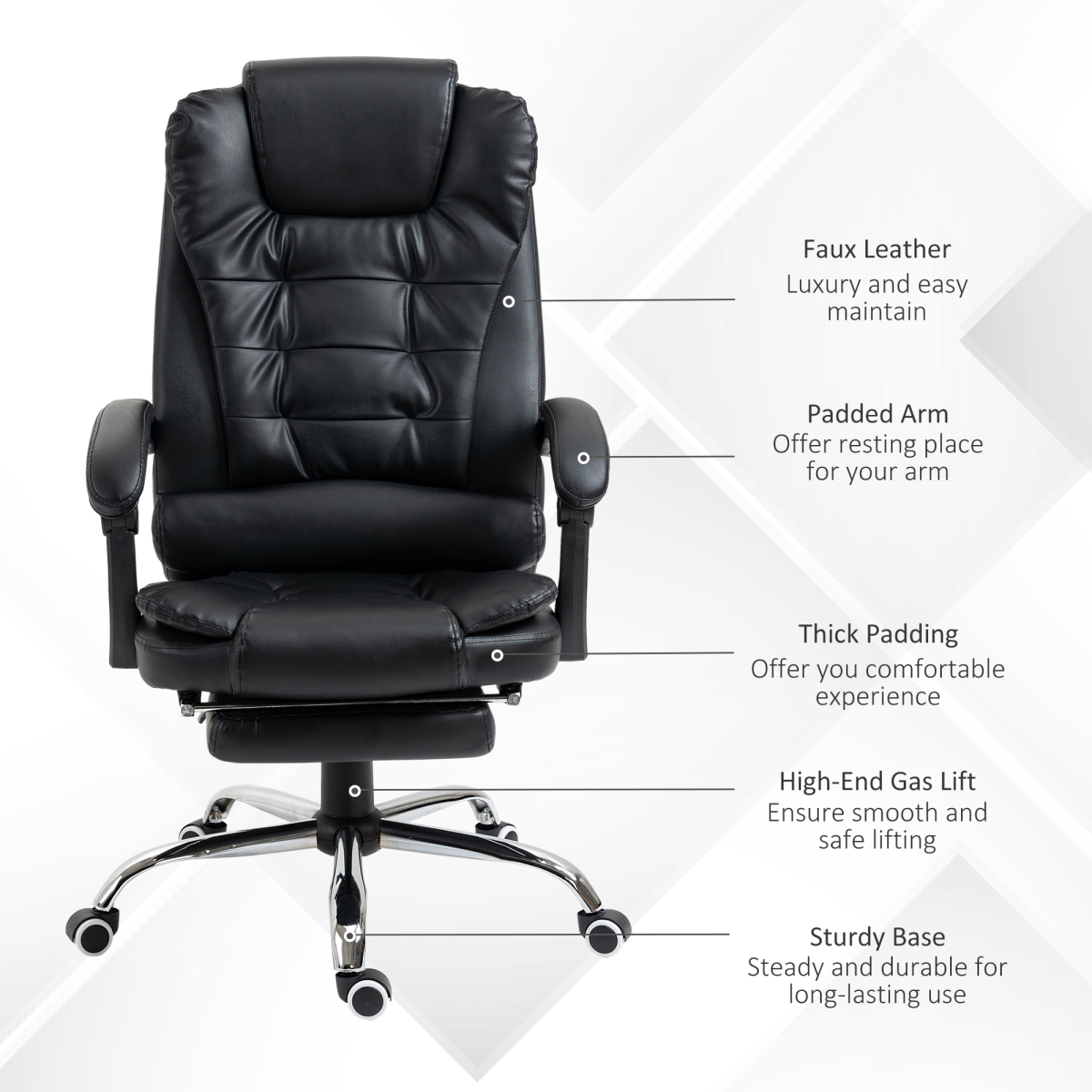 PU Leather Home Office Chair High Back Computer Chair with Swivel Wheels Black