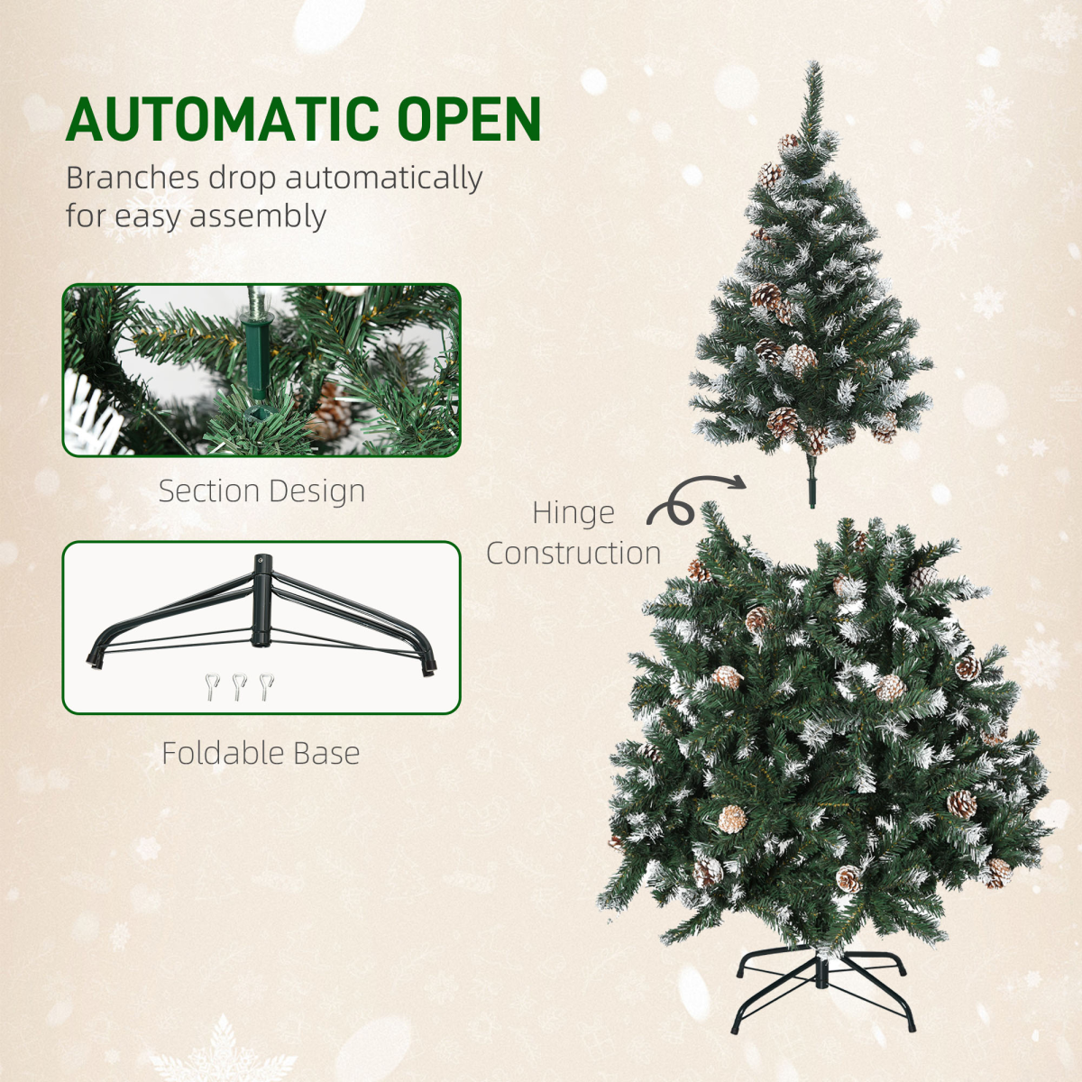 5ft Snow-Flocked Artificial Christmas Tree with Automatic Open & Stable Base