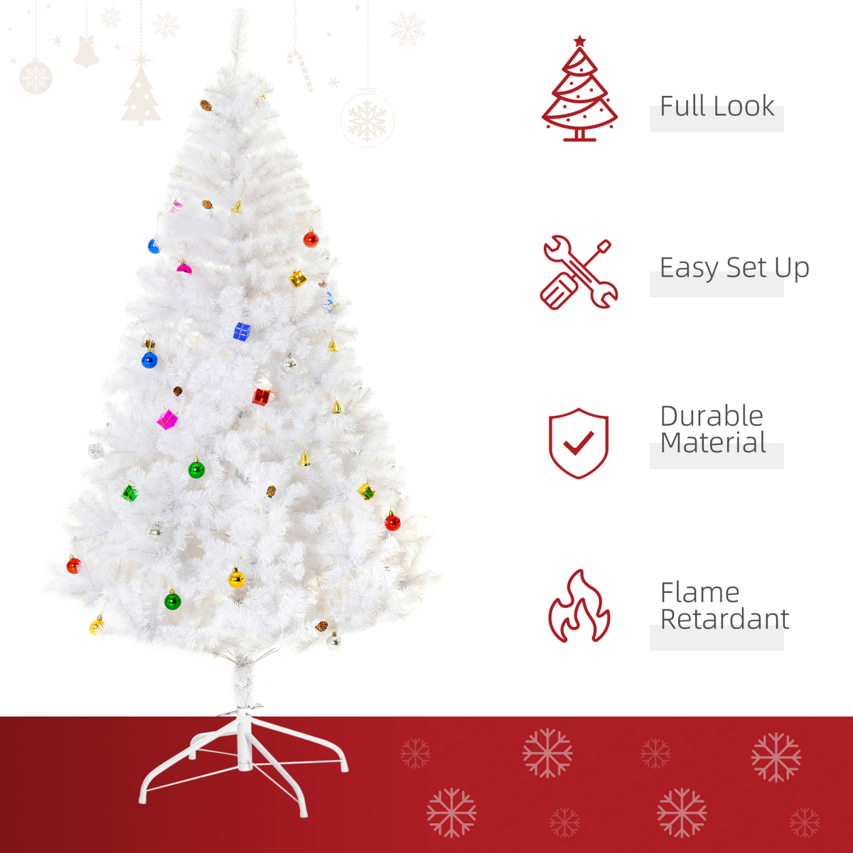 6ft Snowy White Christmas Tree with Detachable Metal Base & 930 Tips Included