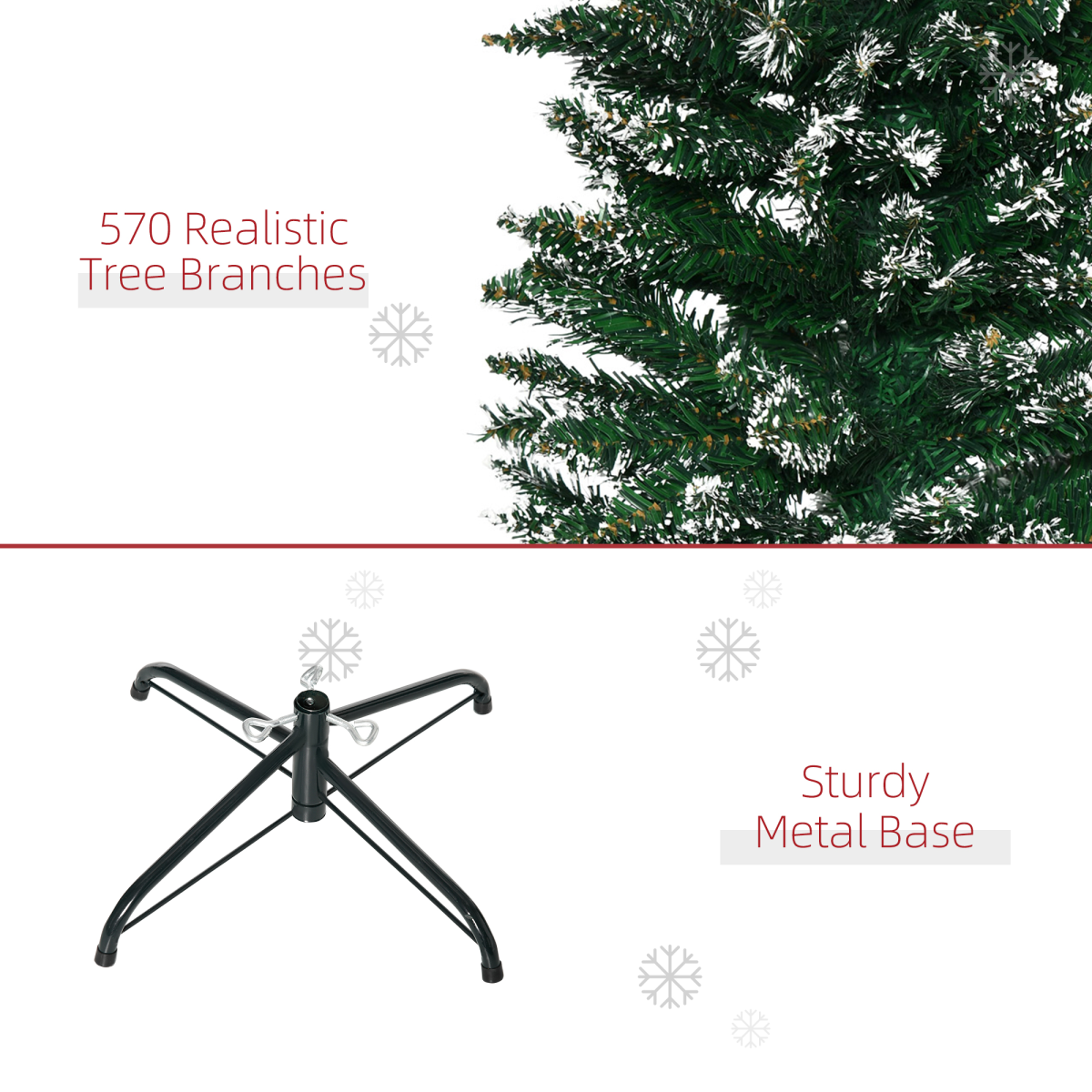 6.5ft Snow-Dipped Pencil Christmas Tree, Foldable with Black Stand