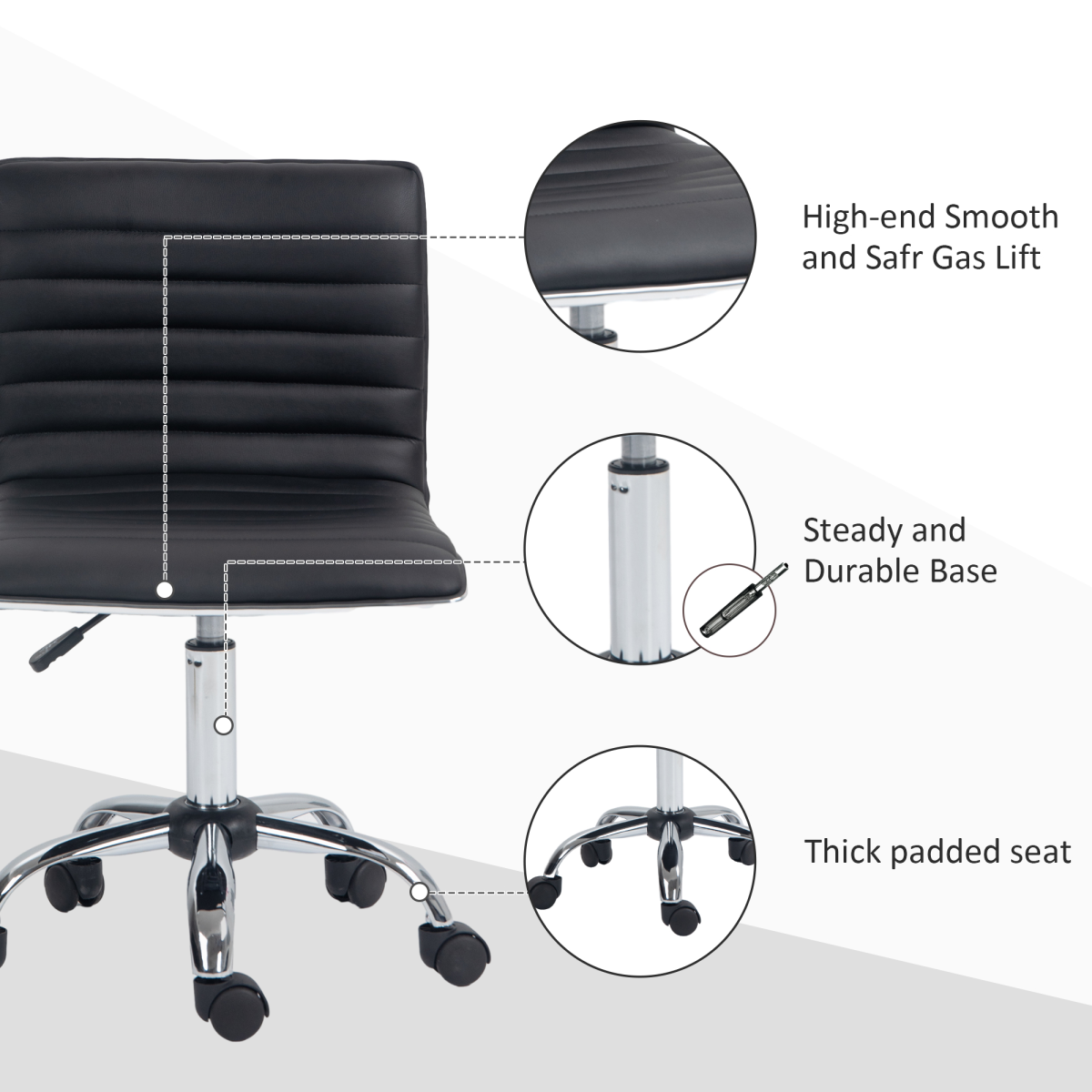 HOMCOM Armless Mid-Back Adjustable Office Chair with 360 Swivel Black