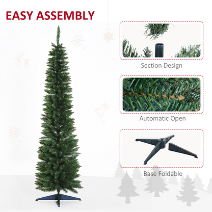 2.1m Pencil-Slim Artificial Pine Christmas Tree - 499 Tips & Stand