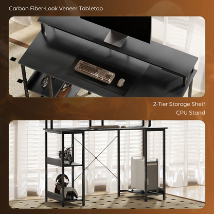 HOMCOM Reversible Computer Desk with Storage & RGB LED Lights - Grey