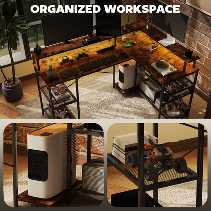 HOMCOM L-Shaped Gaming Desk with RGB LED Lights & USB/USB-C Outlets