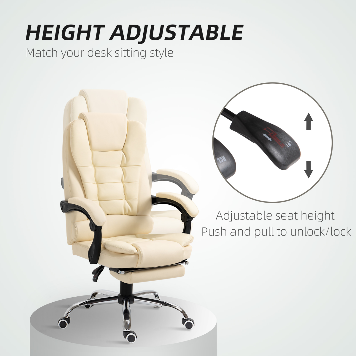 HOMCOM Executive Office Chair, Recliner Computer Chair with Footrest, Cream