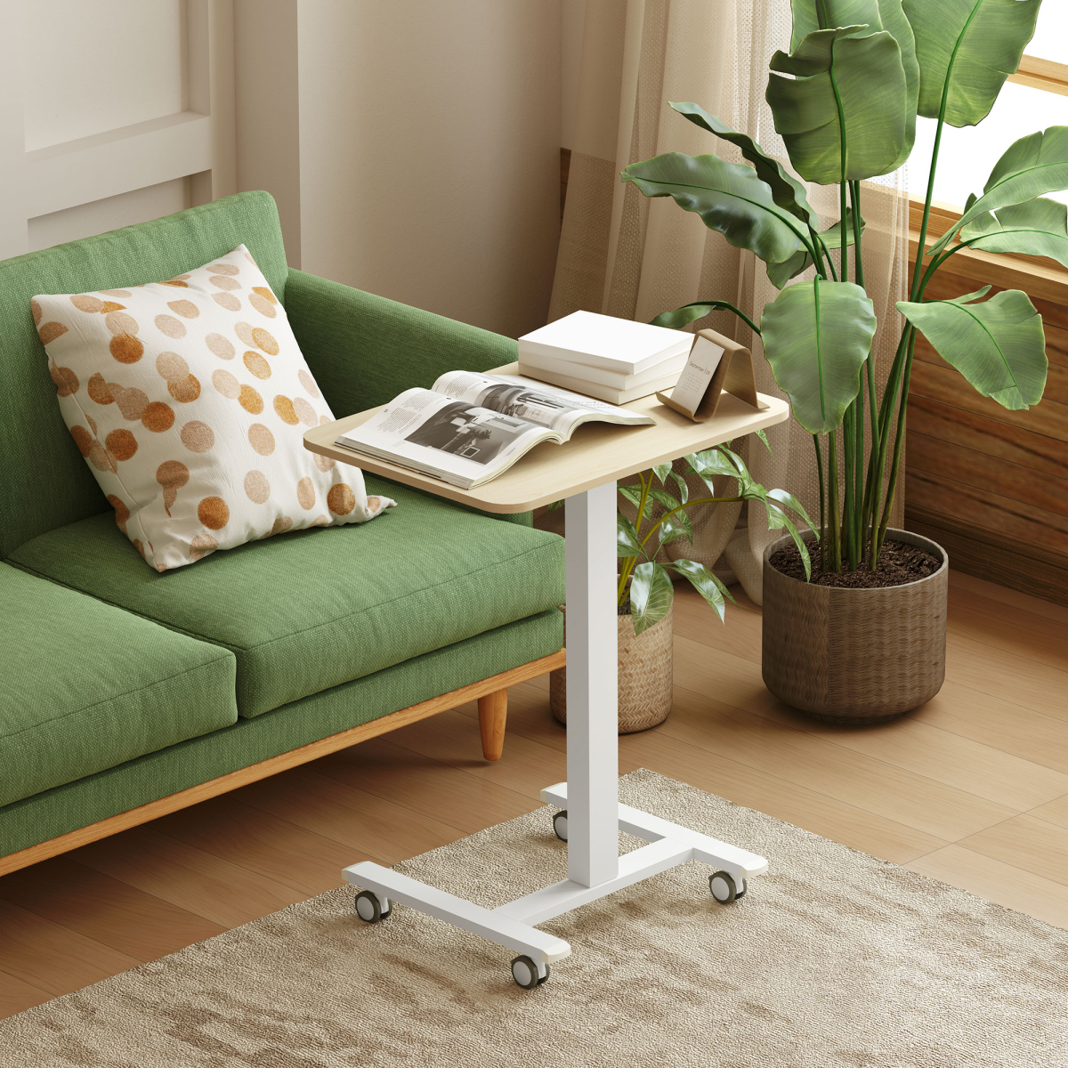 Vinsetto Standing Desk with 4 Rolling Casters - Sit/Stand, Natural Wood