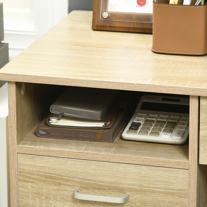 Oak Five-Drawer Computer Desk for Home Office