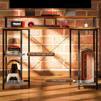 HOMCOM Rustic Brown Reversible Computer Desk with Storage & Monitor Stand