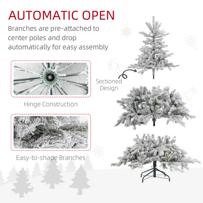 HOMCOM 5ft Snowy Artificial Christmas Tree with Realistic Branches & 200 LEDs