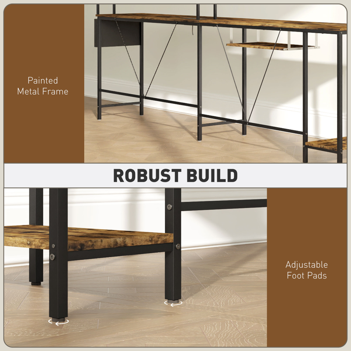 HOMCOM Reversible Corner Desk with USB Ports - L-Shape or Long Desk for 2