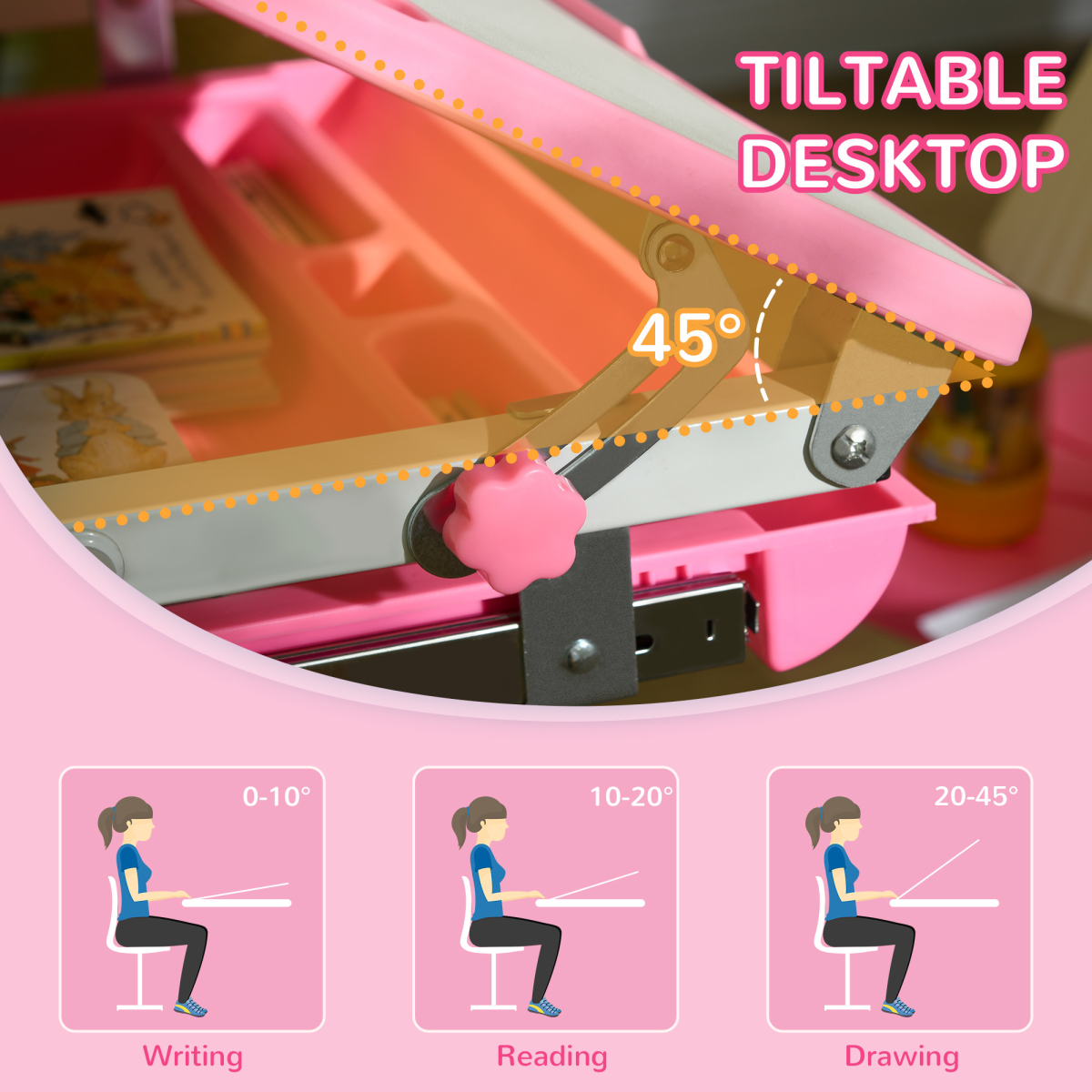 Pink Adjustable-Height Kids Desk & Chair Set with Drawer & Pen Slot
