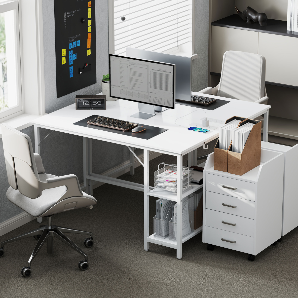 HOMCOM 120x60 cm Reversible White Home Office Desk - Spacious & Sleek