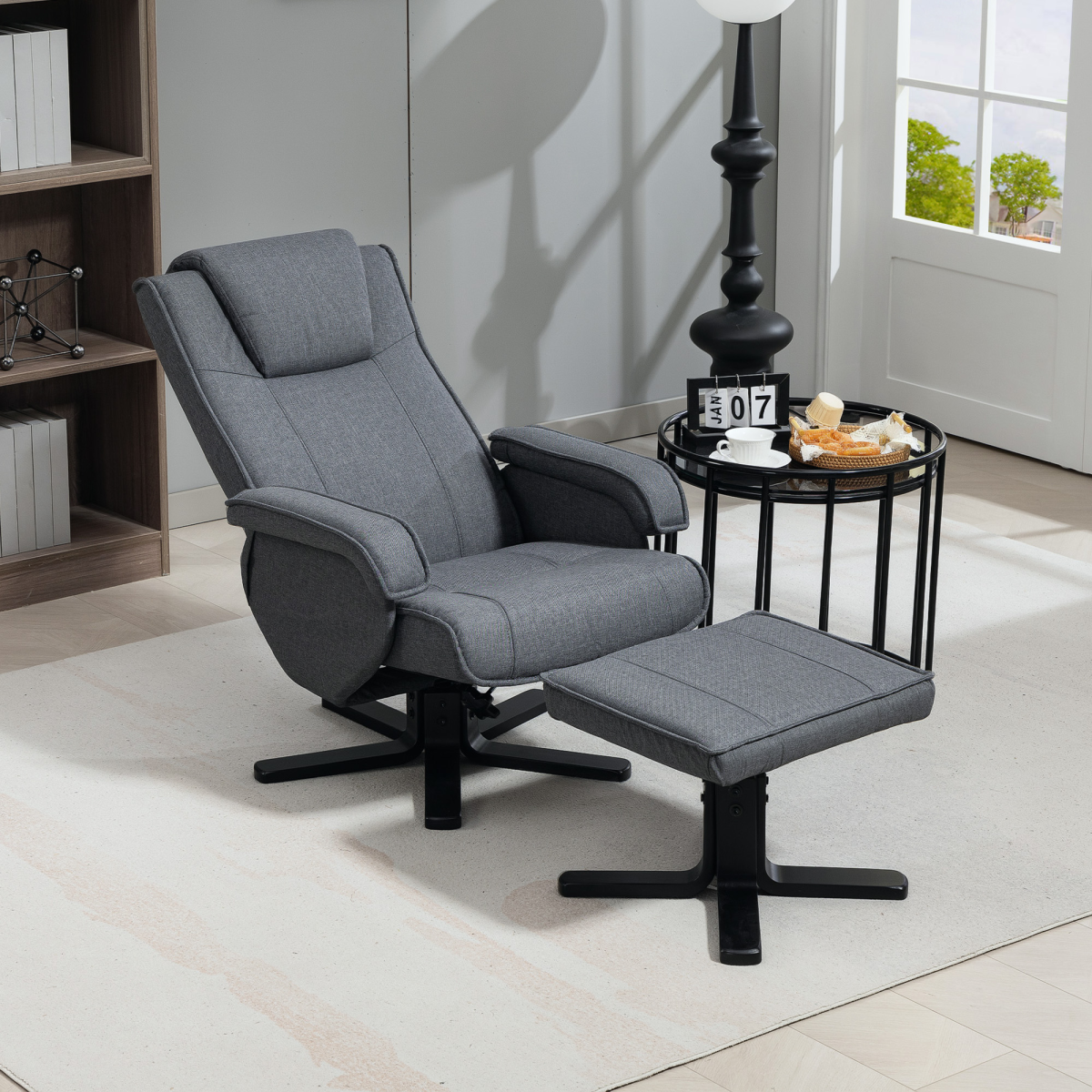 HOMCOM Rocker Swivel Recliner Chair with Footstool, Linen Upholstered