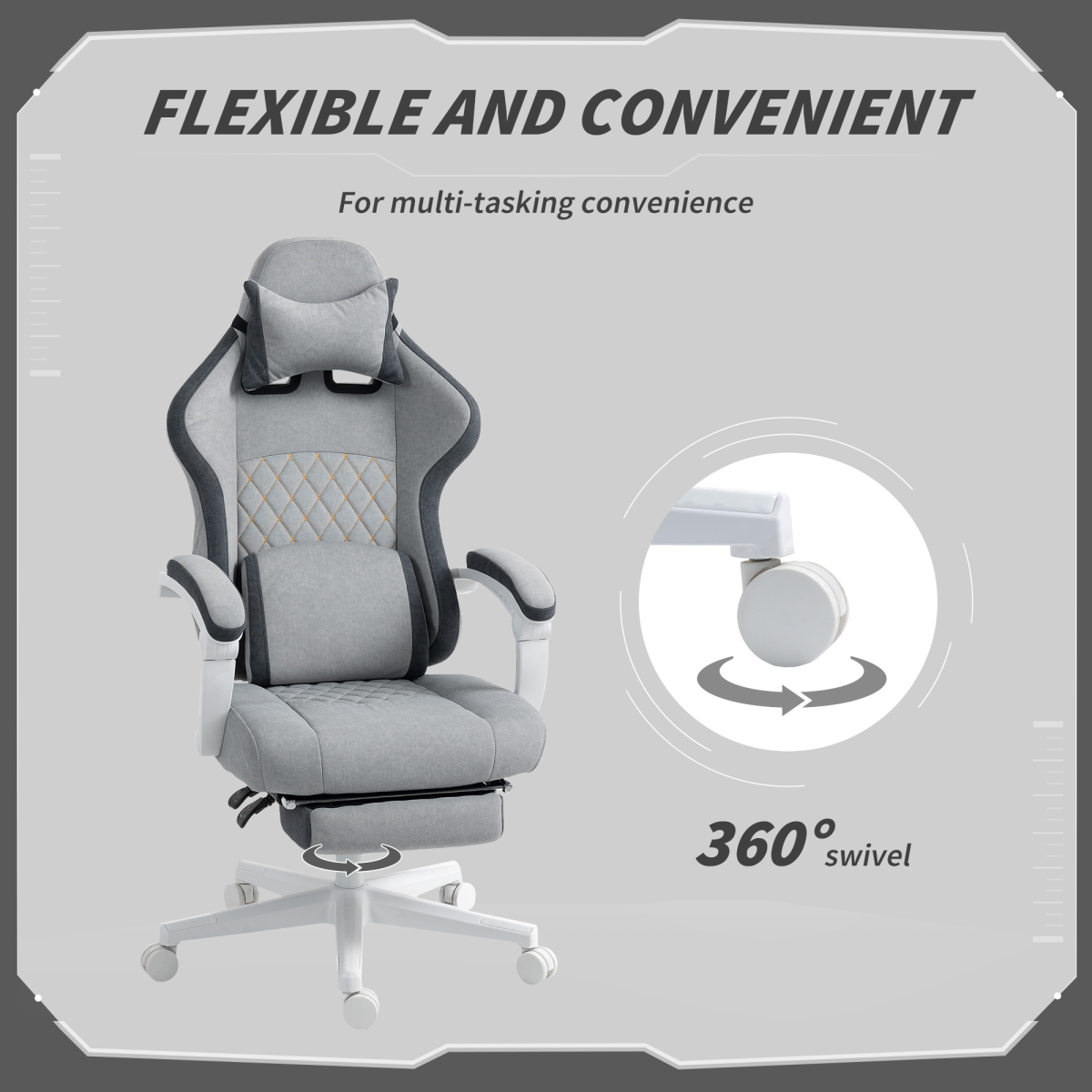 HOMCOM Printed Velvet Computer Recliner Chair with Adjustable Height, Grey