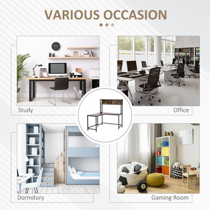 Industrial L-Shaped Desk with Shelf, 149x140x125cm, Brown & Black